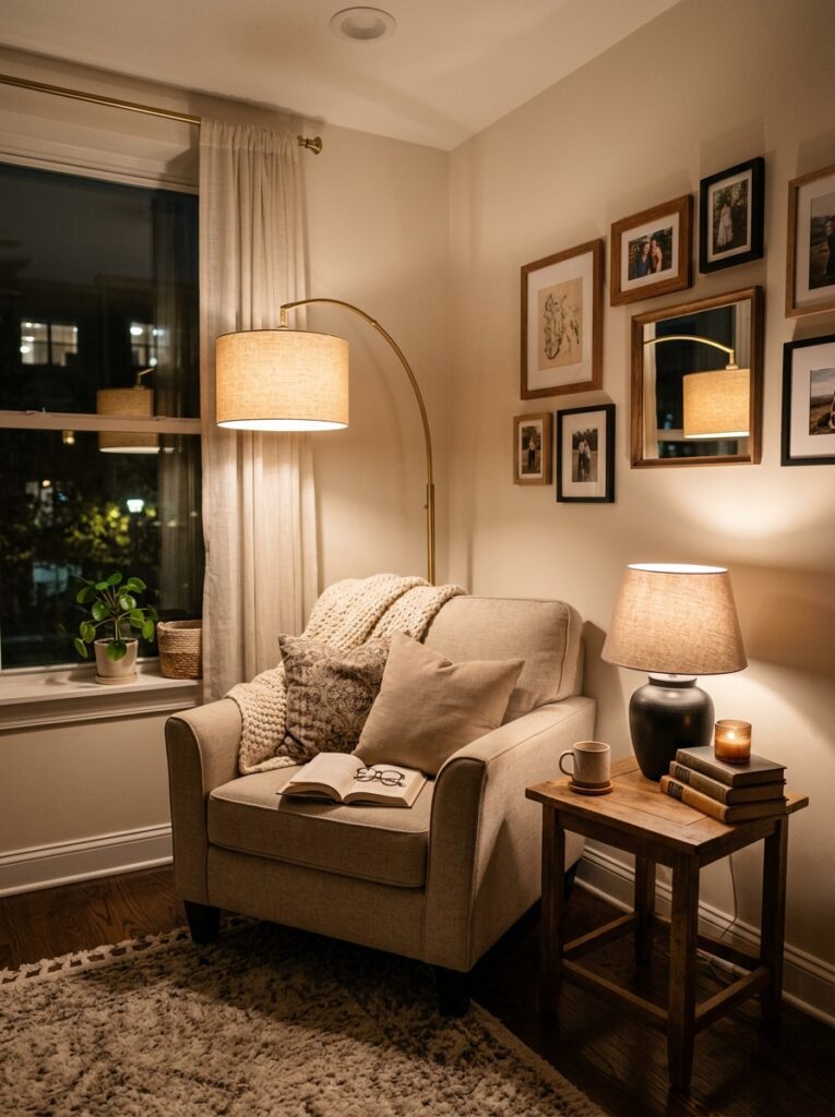 renter friendly lighting ideas using floor and table lamps in cozy living room