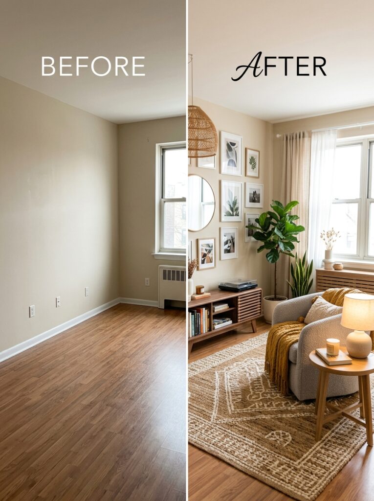 renter friendly apartment decorating ideas before and after transformation