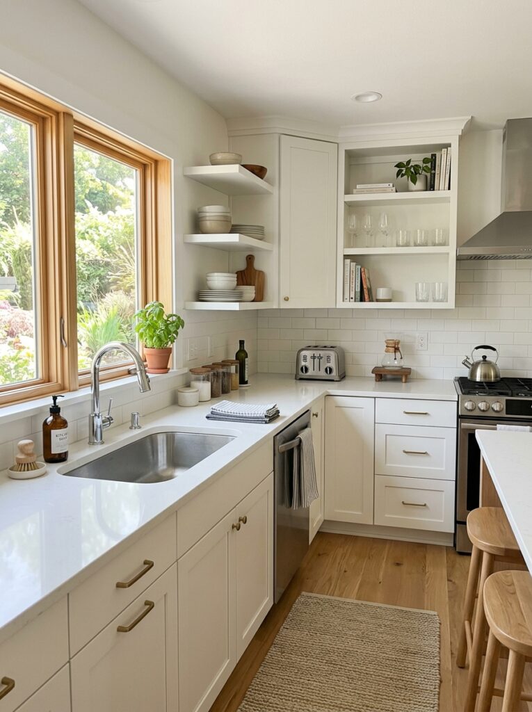 Clean and organized small kitchen after a weekly reset routine