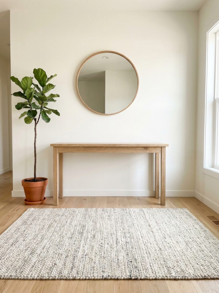 Clean entryway table with no decor showing a clutter-free starting point
