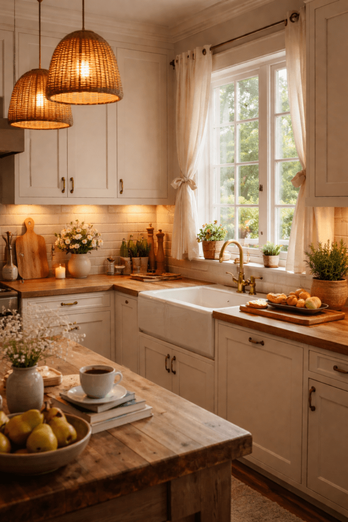 Kitchen with under-cabinet lighting and warm ambient light creating a cozy and well-lit cooking space