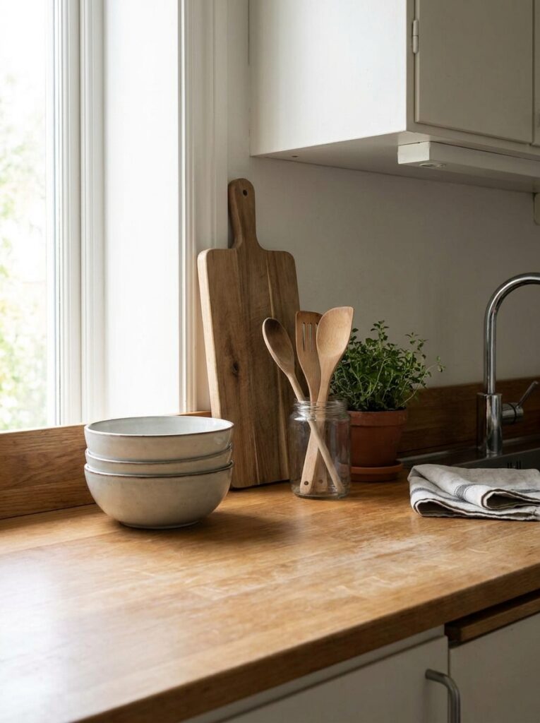 Simple kitchen counter setup that is easy to maintain and keep clean