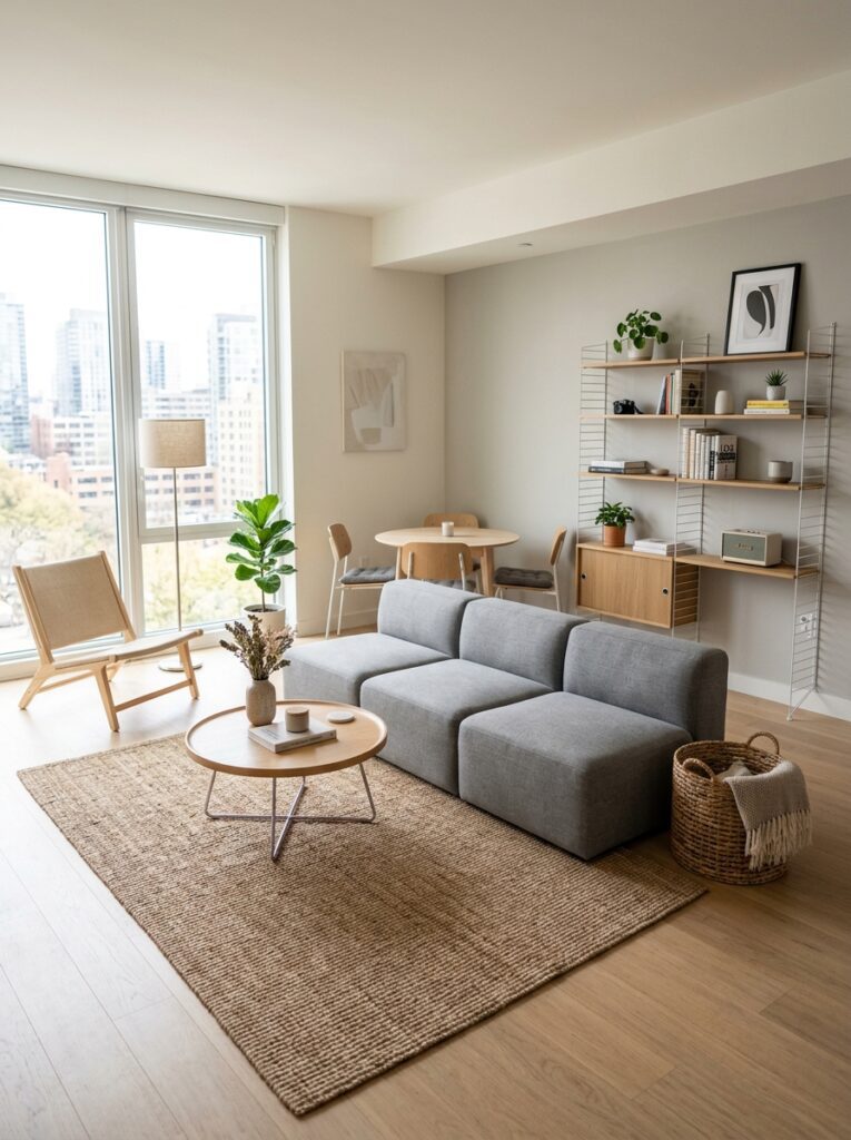 flexible renter friendly decor setup with movable furniture and minimal design
