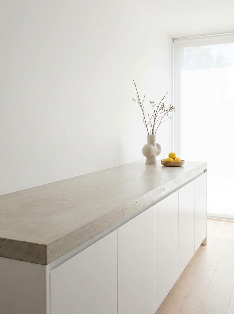 Minimal kitchen counter with intentional empty space and simple decor
