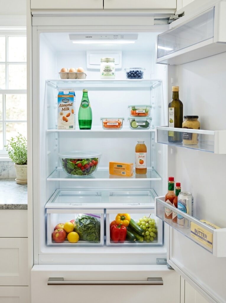 Well organized fridge with space between items for better airflow and freshness