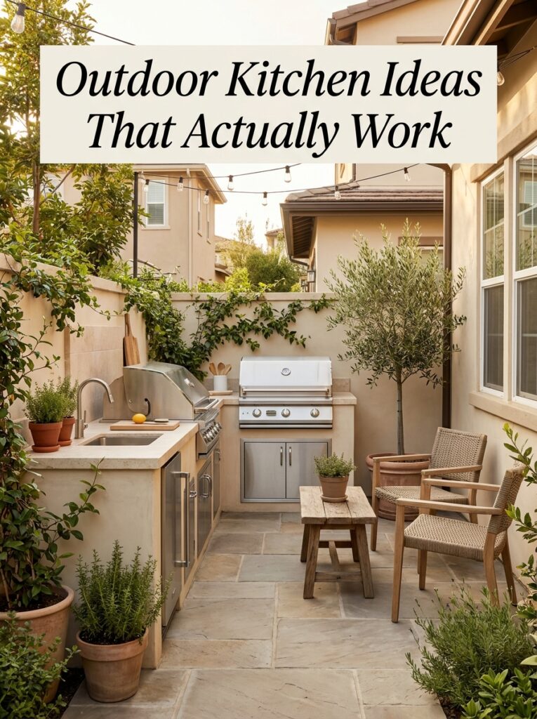 Outdoor kitchen ideas that actually work in a small backyard with grill, counter space, and seating area