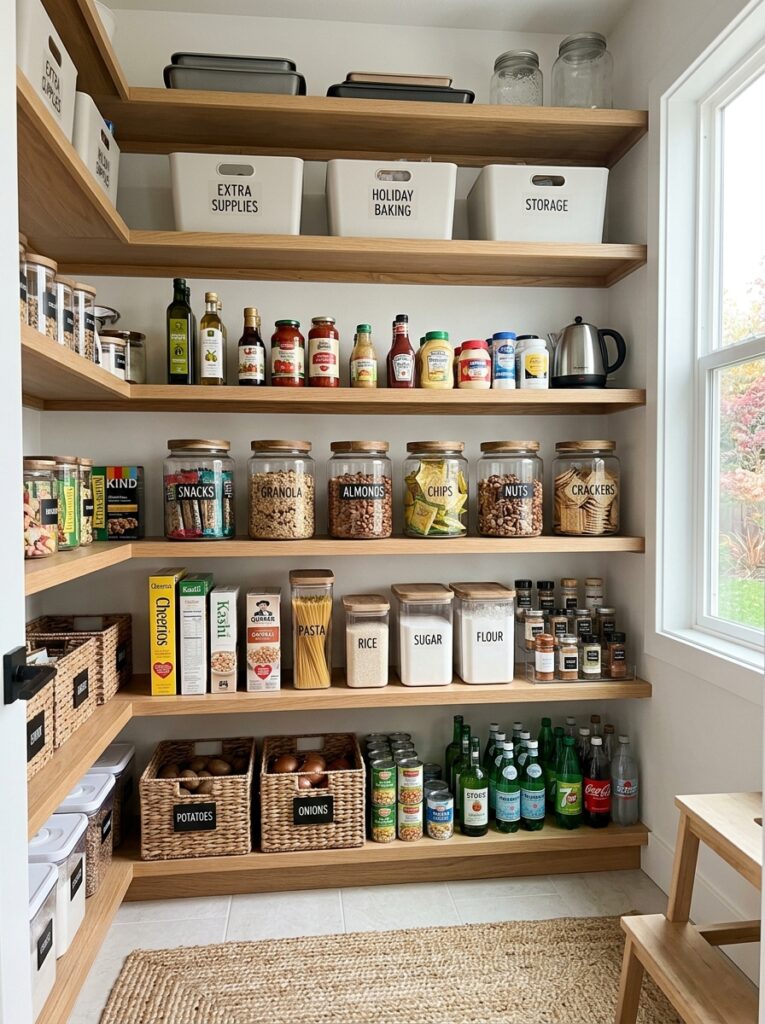 pantry design with frequently used items placed at eye level for easy access