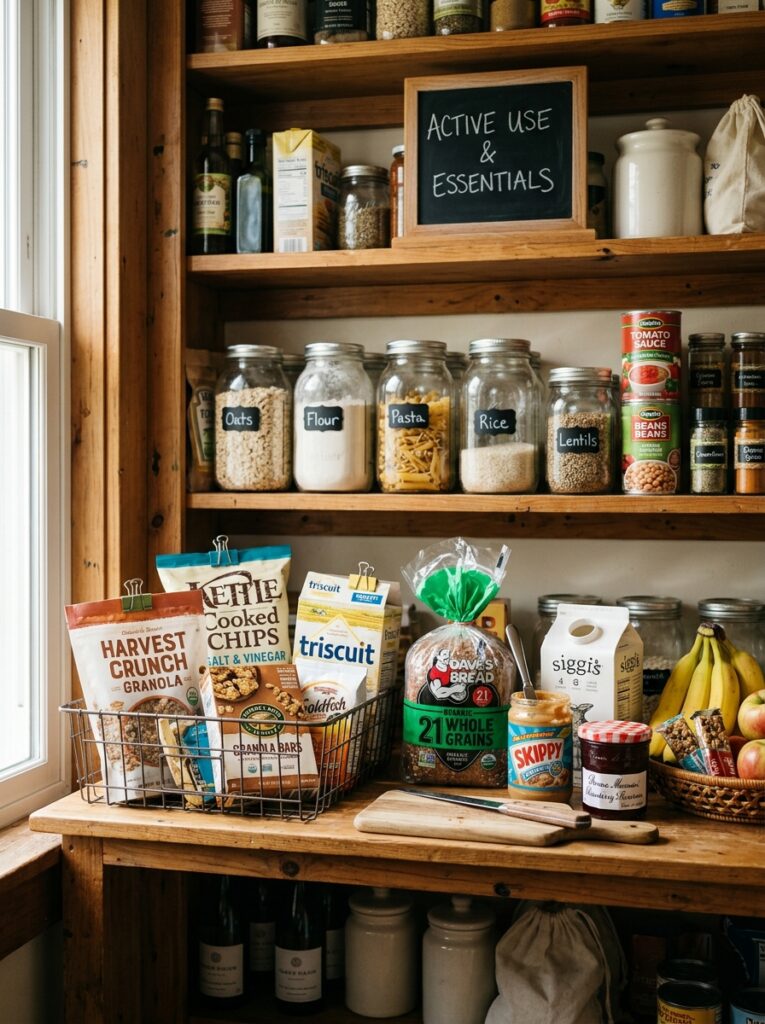 pantry section for everyday items and open packages organized for daily use