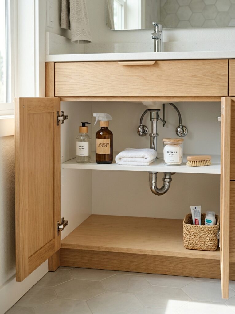 Minimal under sink setup with only essential items