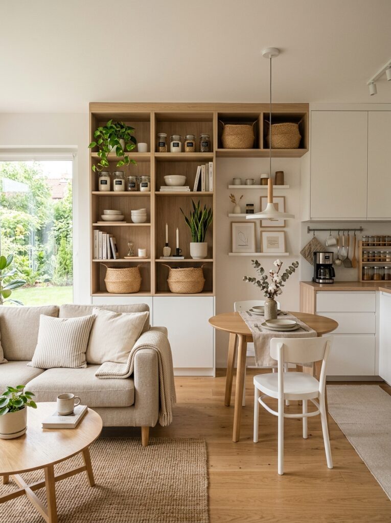 Home organization hacks for small homes showing a clean and clutter-free space with smart storage solutions