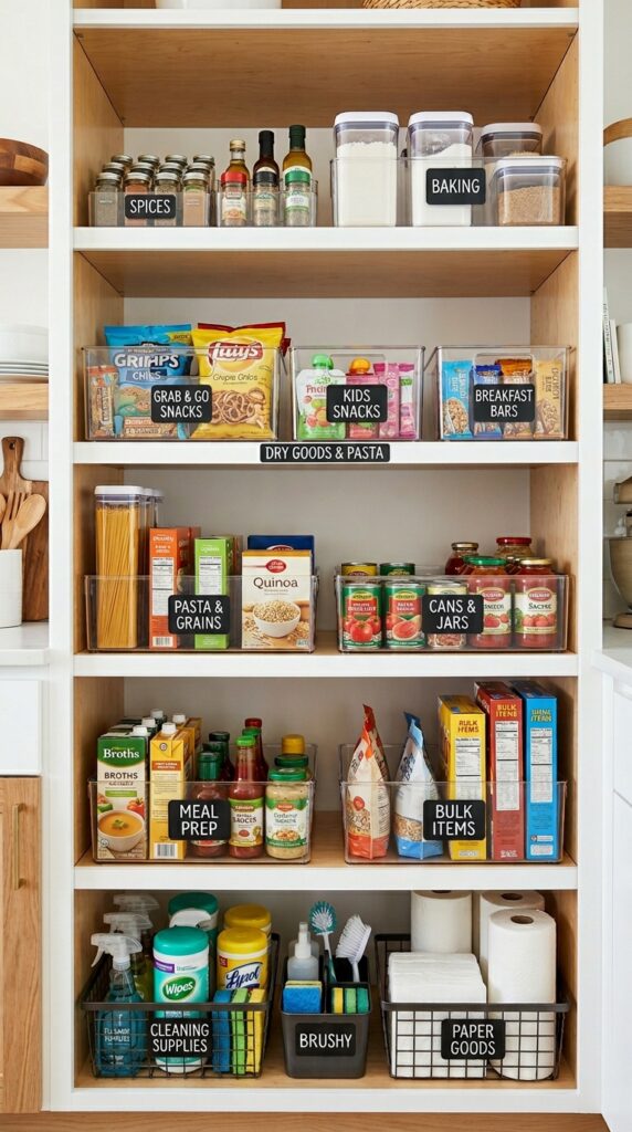 Drawer organized into clear storage zones using dividers and bins to separate and manage everyday items efficiently.