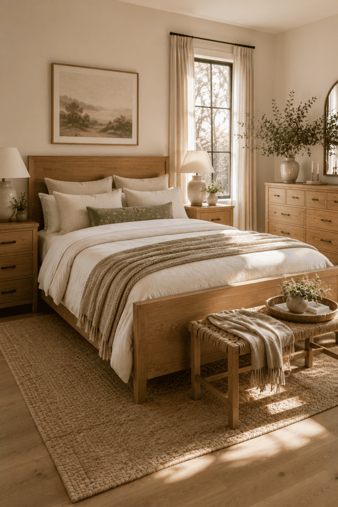 Natural oak bedroom furniture adding warmth and timeless character.