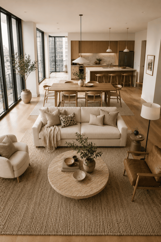 Bright open-concept apartment with a stylish small living room and seamless layout.